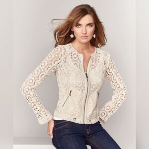 Chelsea28 White Lace Bomber Jacket with Peplum Waist